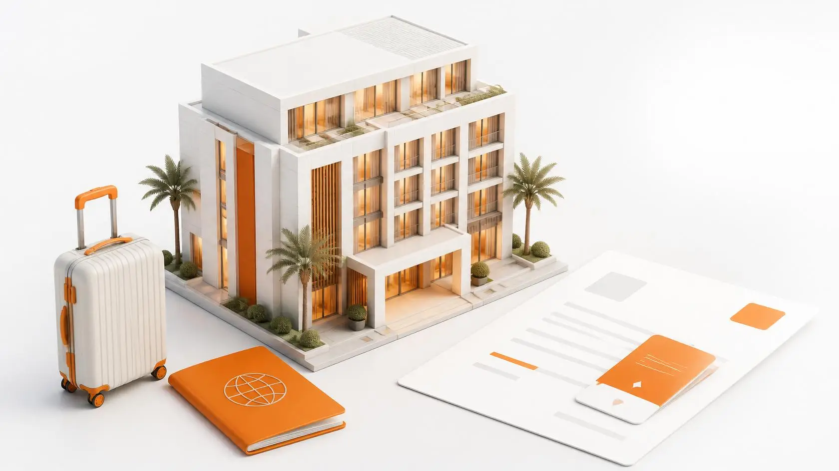 Dummy Hotel Reservation illustration with hotel booking confirmation and passport