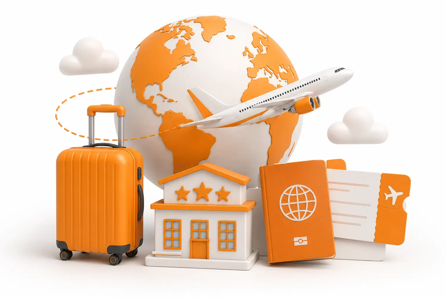 Dummy Ticket and Hotel Reservation illustration with flight ticket and hotel booking