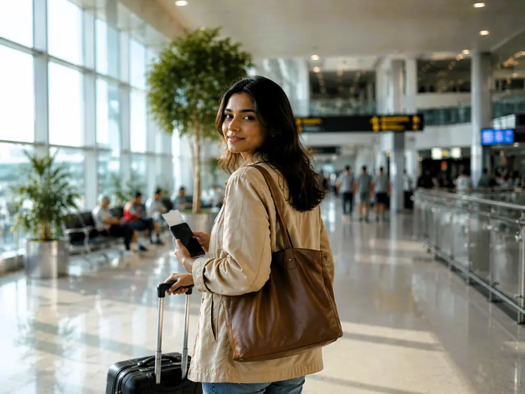 Traveller with luggage at Kempegowda International Airport for Dummy Ticket India About Us page.
