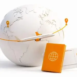 Dummy Ticket with E-ticket Number for long-haul flights illustration with globe and electronic ticket