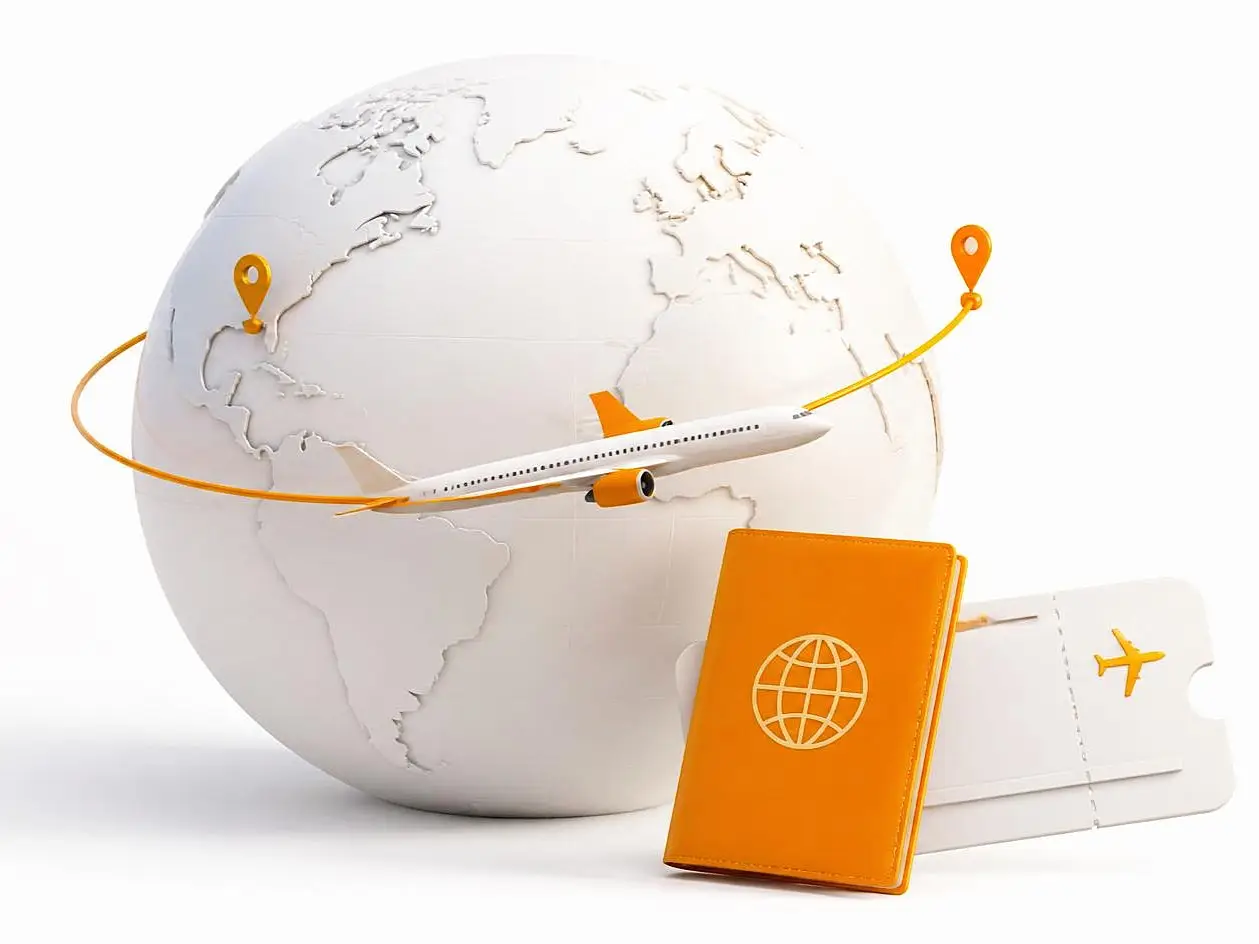 Dummy Ticket with E-ticket Number for long-haul flights illustration with globe and electronic ticket